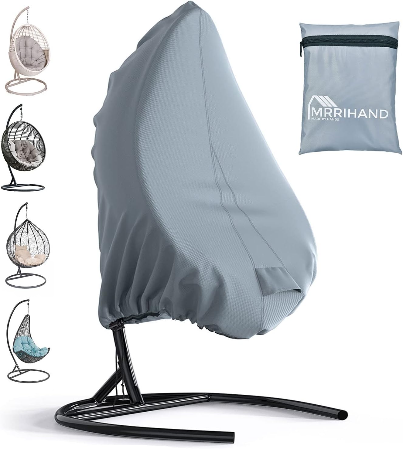Mrrihand cover hammock chair waterproof with large air outlet 190x115cm, grey protective cover hammock chair with zipper and drawstring, anti-UV tear-resistant Oxford fabric