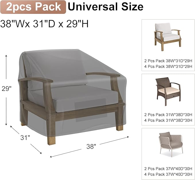 Patio Chair Covers 2 Packs Black