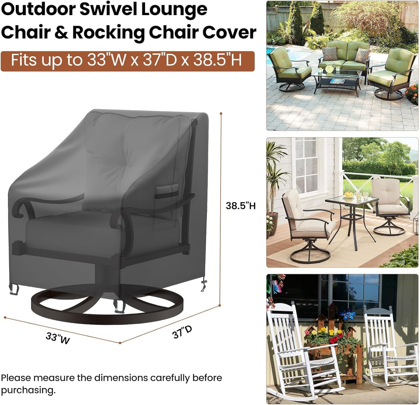 Patio Rocking Chair Covers 2 Packs Black