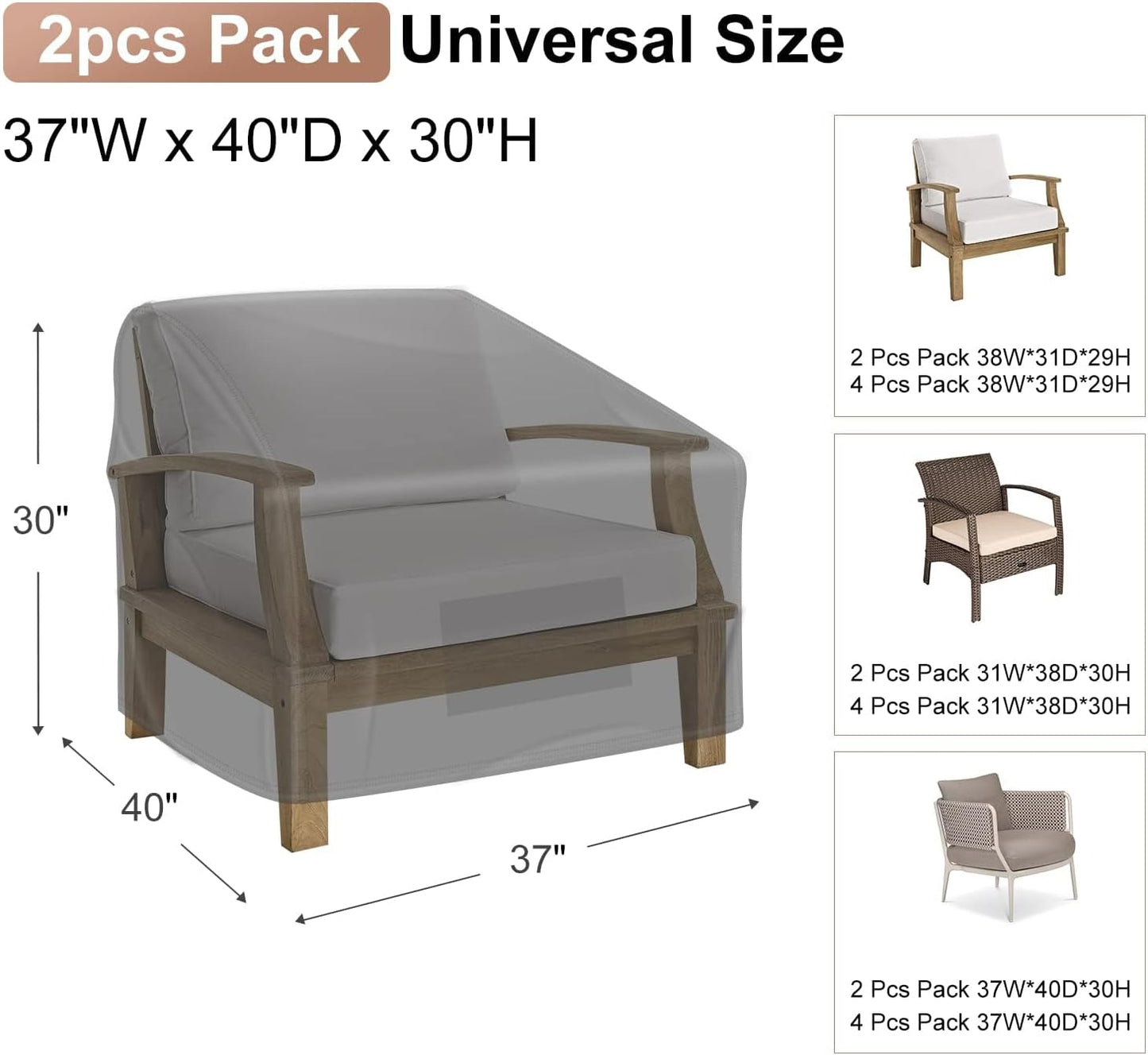 Patio Chair Covers 2 Packs Black