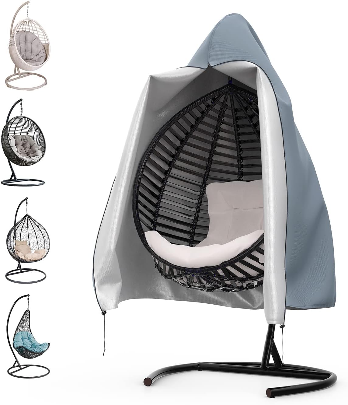 Mrrihand cover hammock chair waterproof with large air outlet 190x115cm, grey protective cover hammock chair with zipper and drawstring, anti-UV tear-resistant Oxford fabric