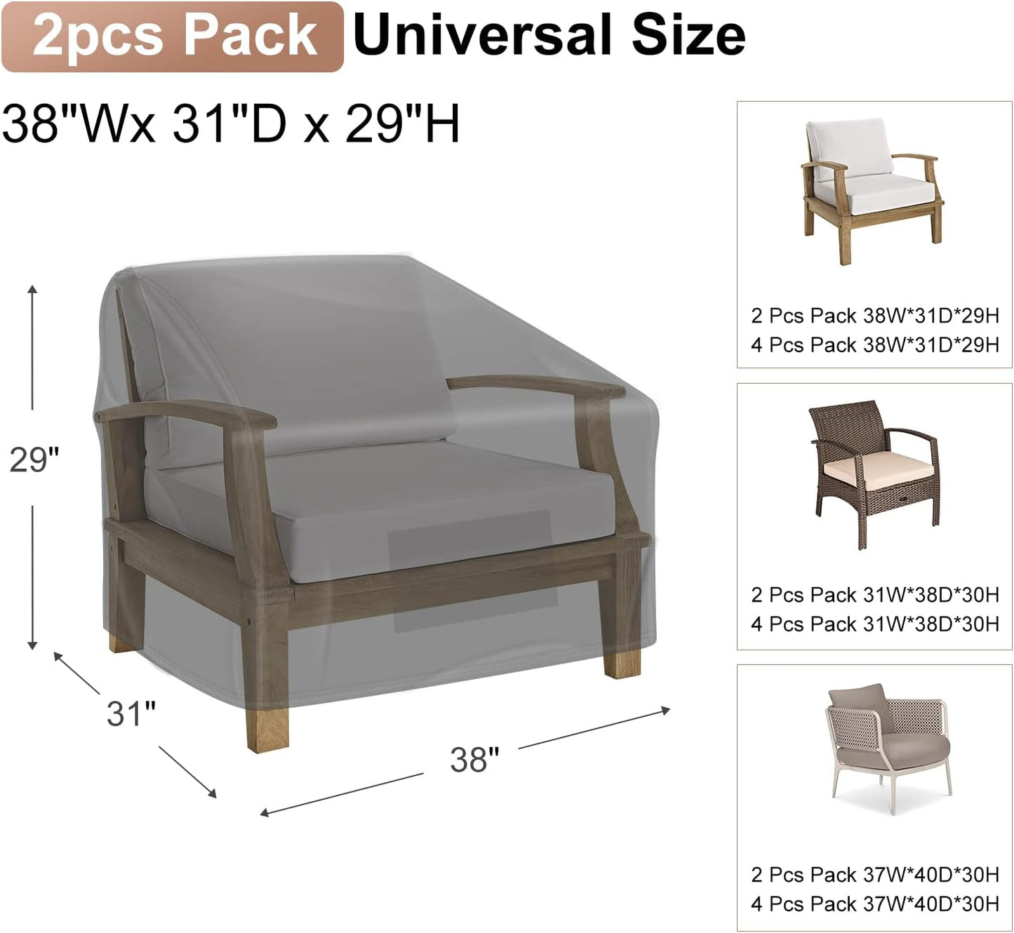 Patio Chair Covers 2 Packs Black