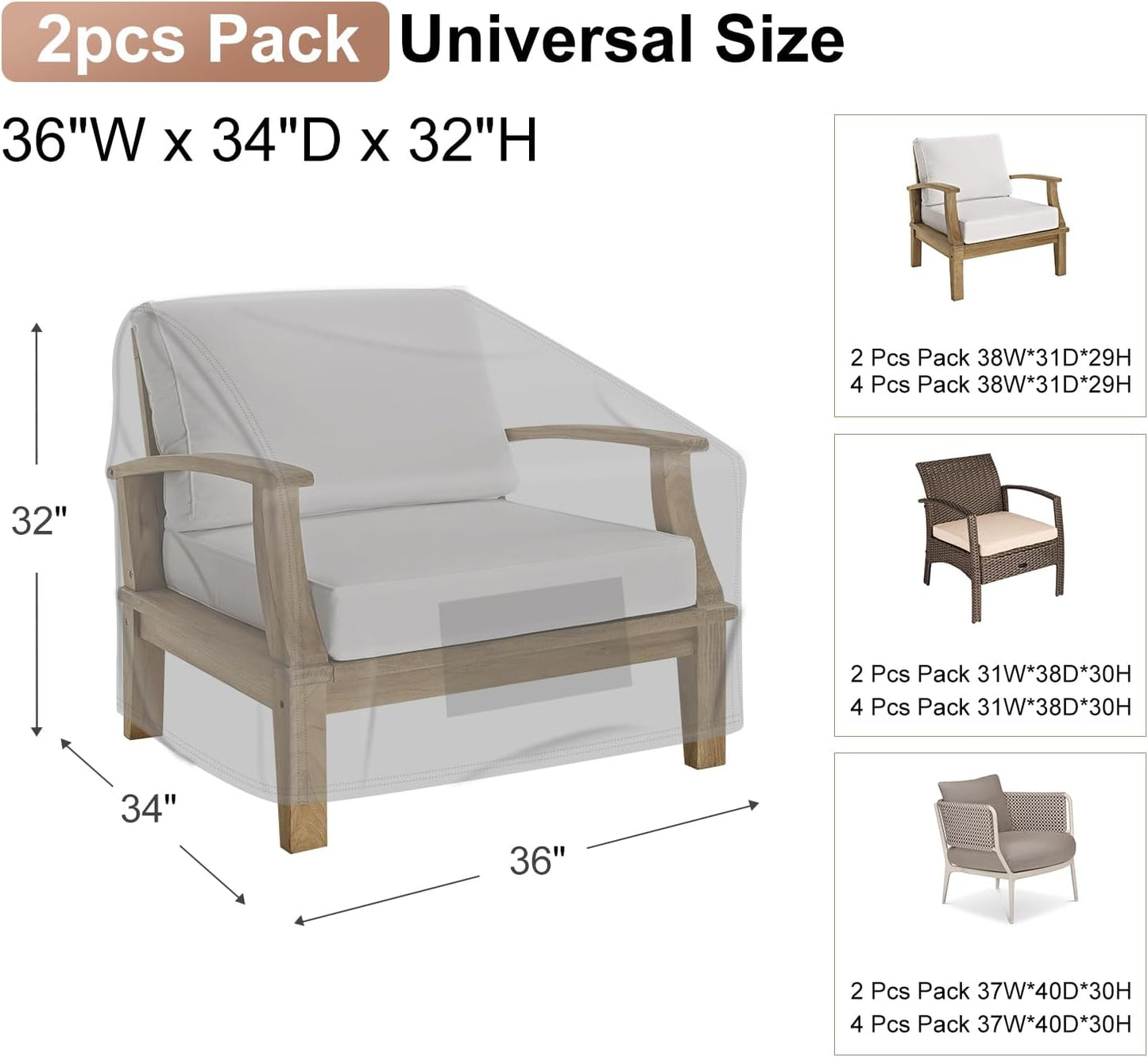 Patio Chair Covers 2 Packs Grey
