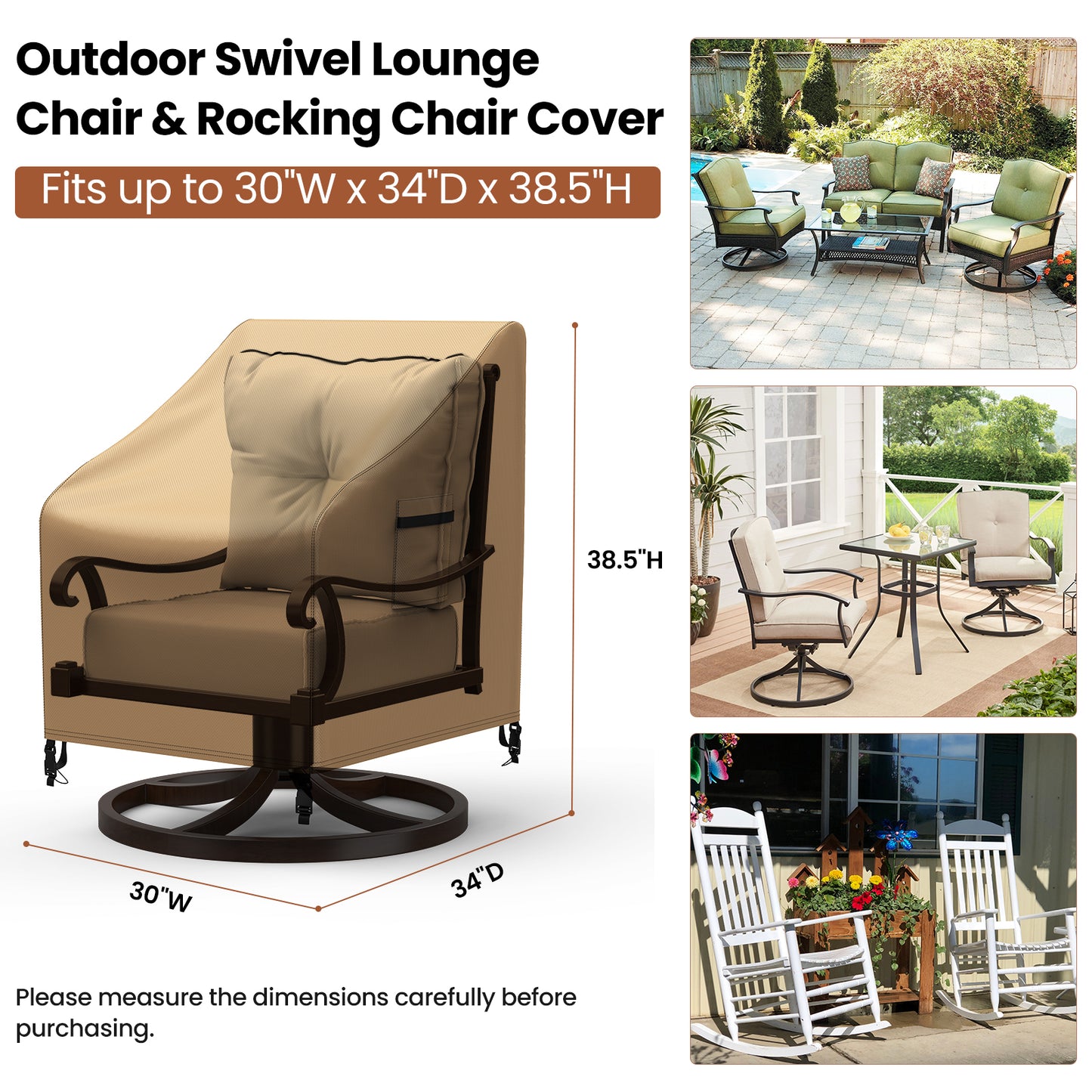 Patio Rocking Chair Covers 2 Packs Beige