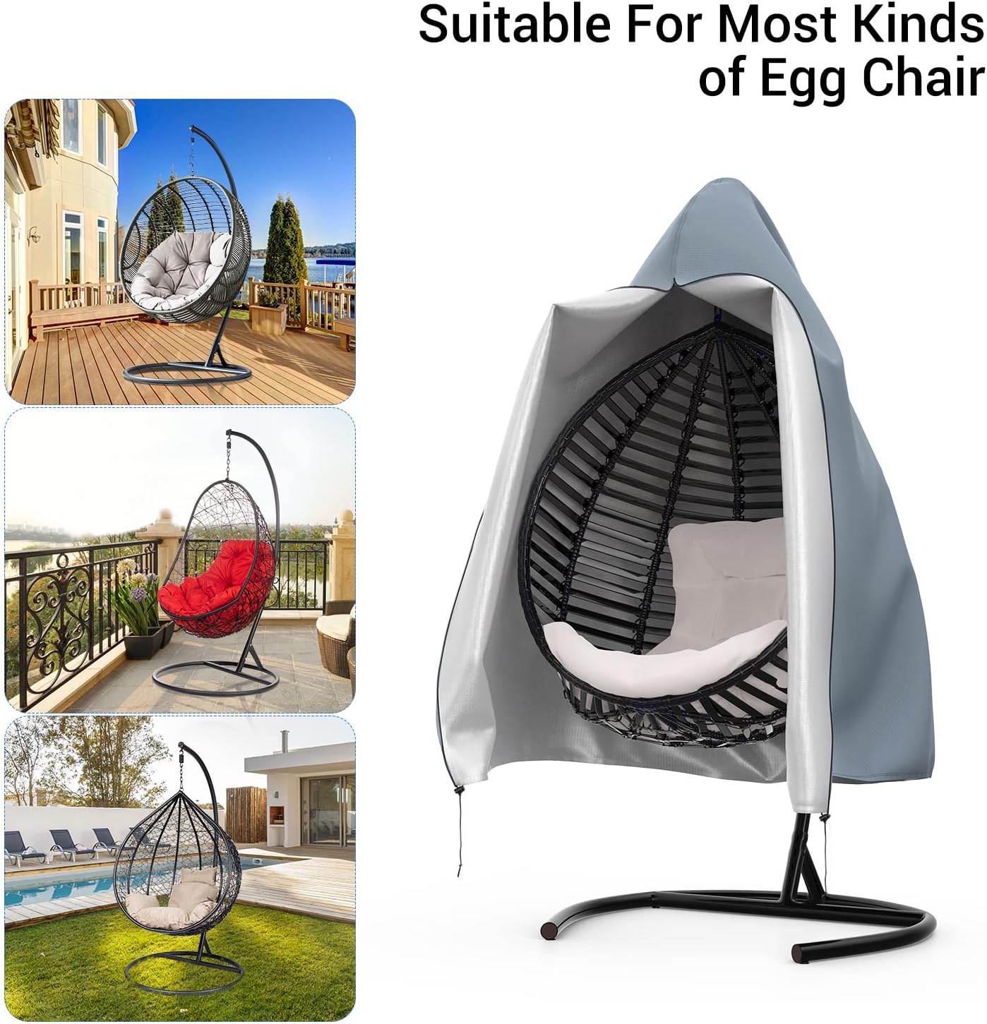 Mrrihand cover hammock chair waterproof with large air outlet 190x115cm, grey protective cover hammock chair with zipper and drawstring, anti-UV tear-resistant Oxford fabric