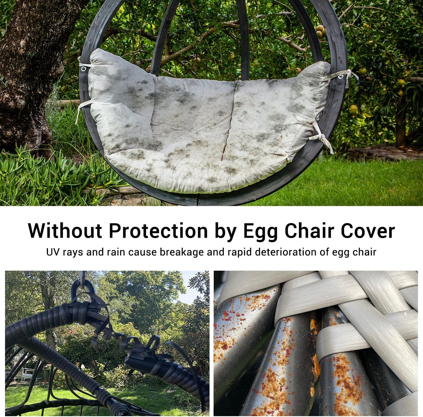 Mrrihand cover hammock chair waterproof with large air outlet 190x115cm, grey protective cover hammock chair with zipper and drawstring, anti-UV tear-resistant Oxford fabric