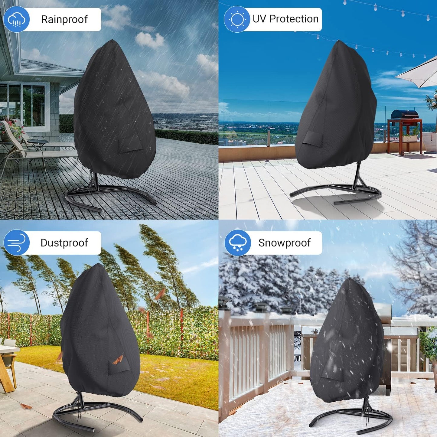 Mrrihand cover hammock chair waterproof with large air outlet 190x115cm, grey protective cover hammock chair with zipper and drawstring, anti-UV tear-resistant Oxford fabric