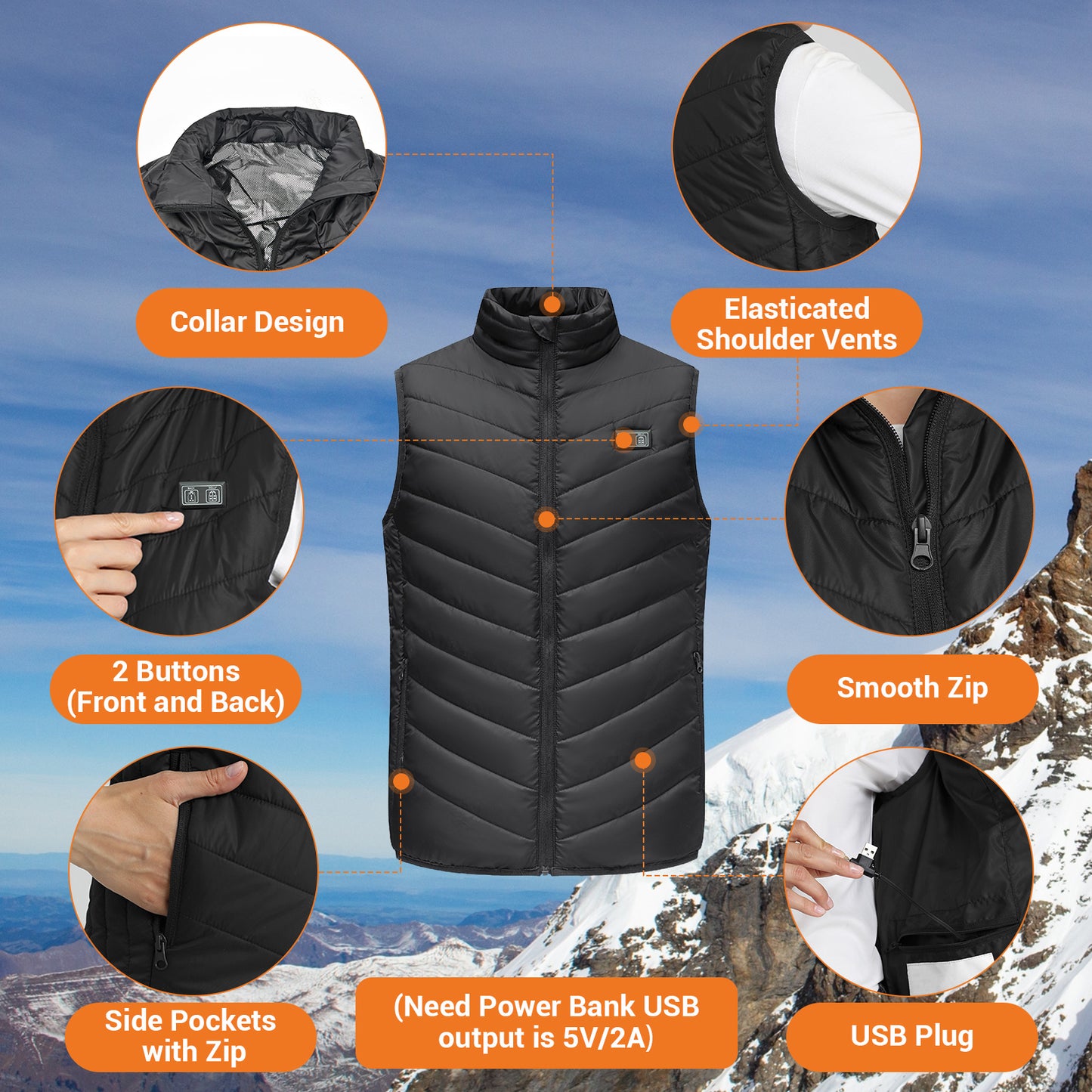 Armorget Heated Vest for Men Women(Black 13 Heating Zones)