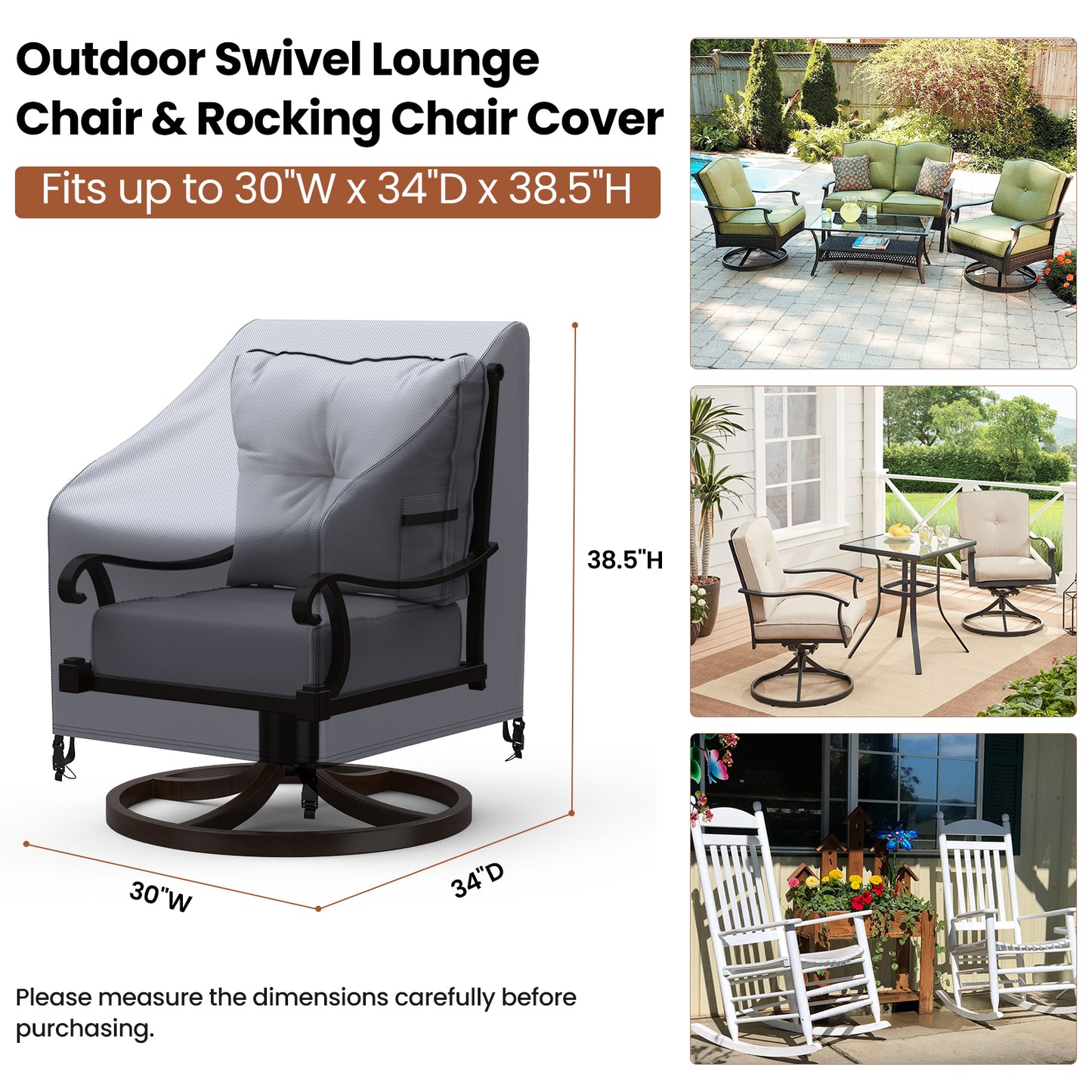 Patio Rocking Chair Covers 2 Packs Grey