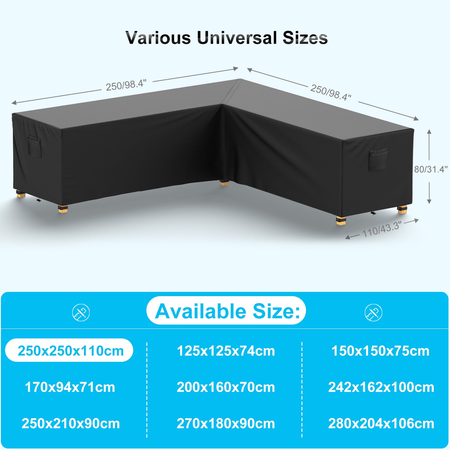 Mrrihand L-shaped Garden Furniture Covers 250x250x110 cm