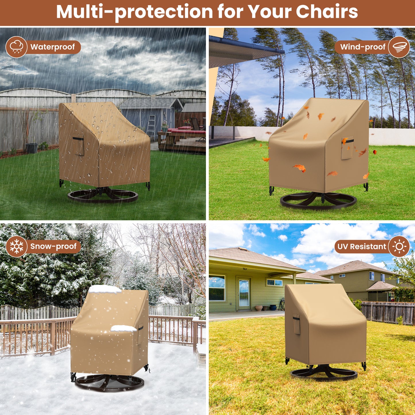 Patio Rocking Chair Covers 2 Packs Beige