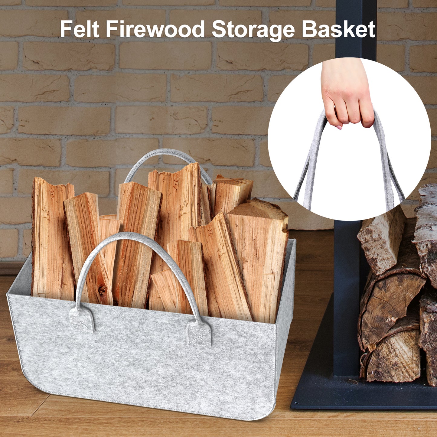 Mrrihand Felt Firewood Basket 2 Pieces 52*26*26cm