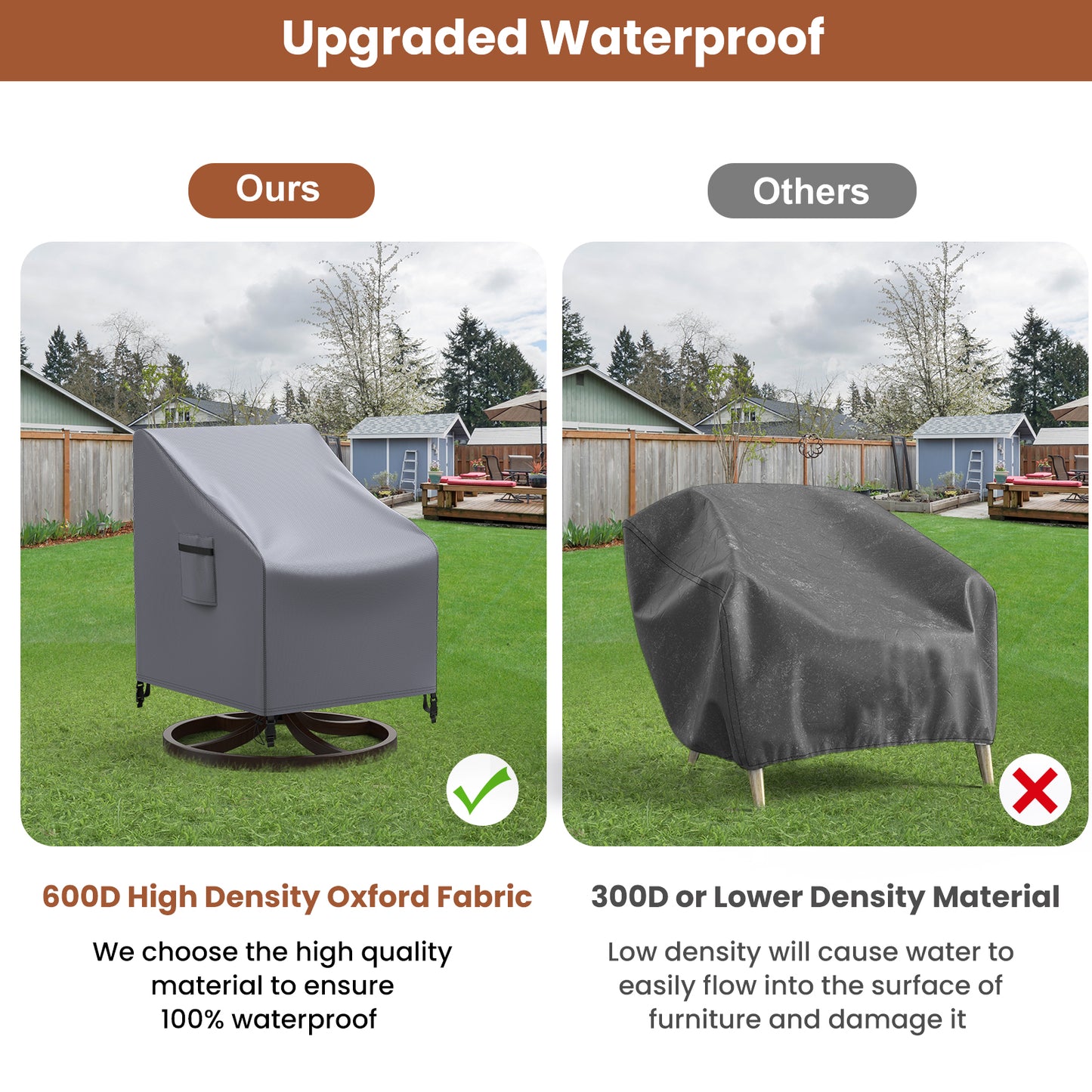 Patio Rocking Chair Covers 2 Packs Grey