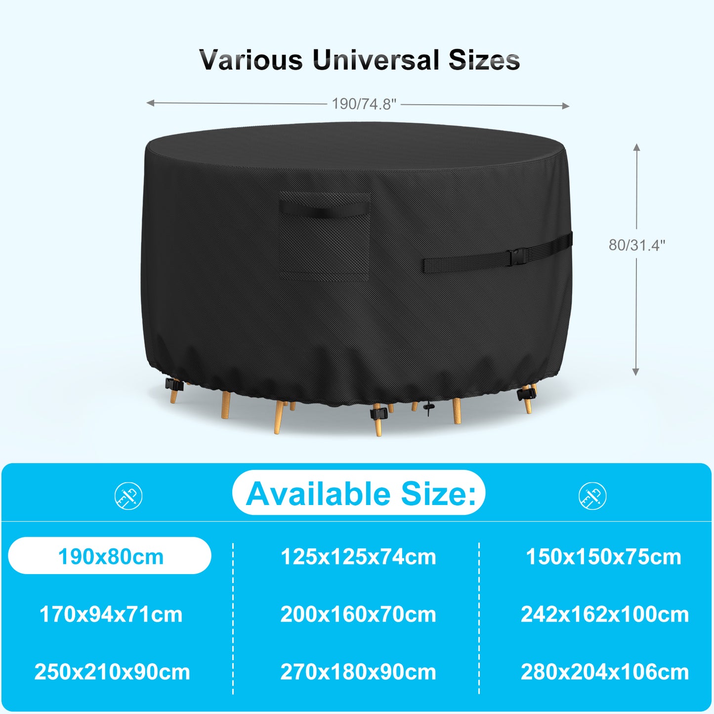 Mrrihand Garden Furniture Covers Round 190x80cm