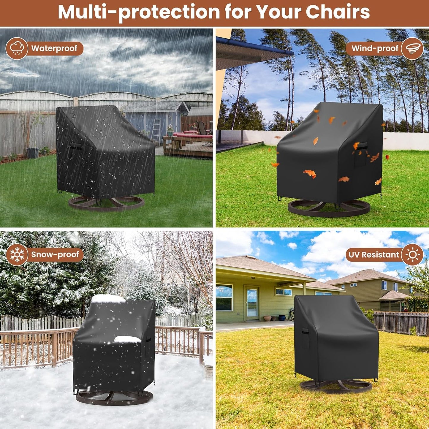 Patio Rocking Chair Covers 2 Packs Black