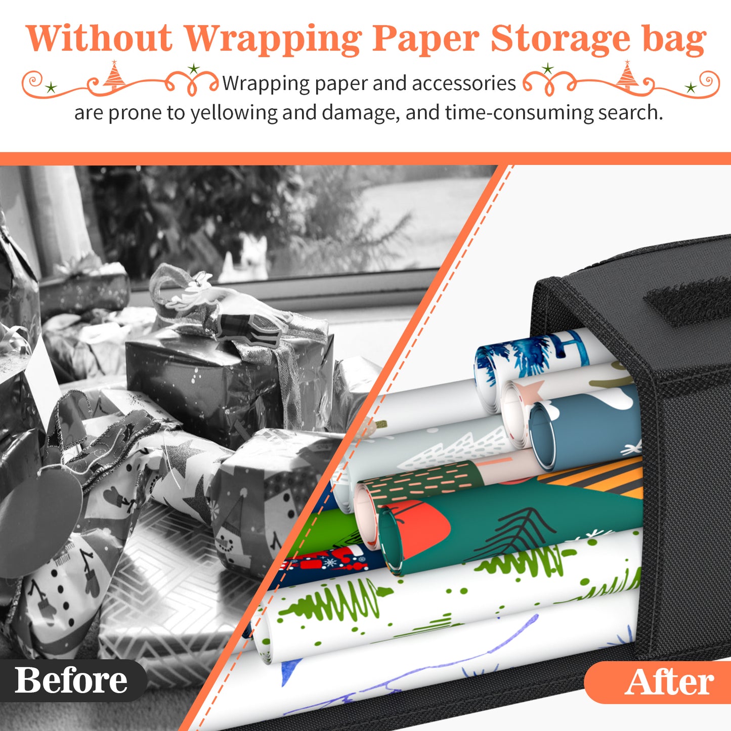 Mrrihand 600D Heavy Duty Wrapping Paper Storage Bag Tear-Proof, 74x13x13cm