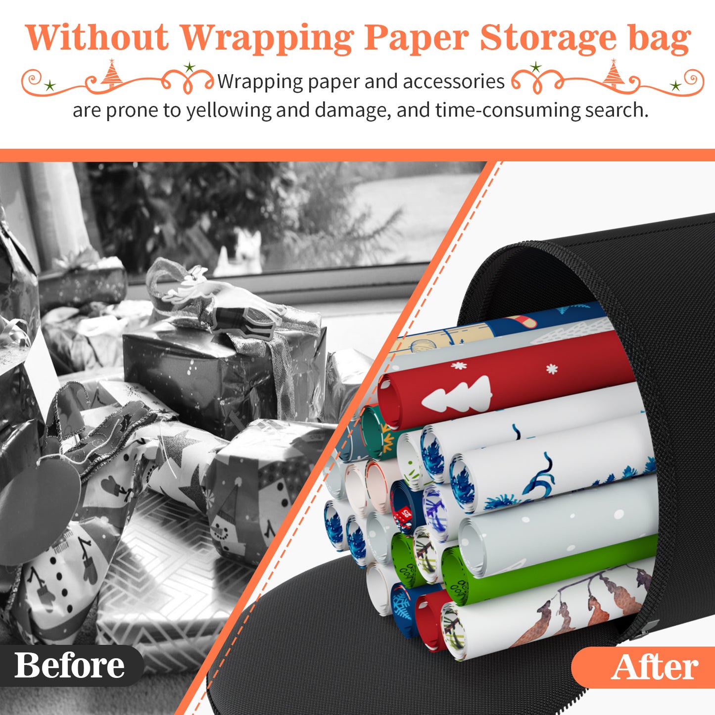 Mrrihand 600D Heavy Duty Wrapping Paper Storage Bag Tear-Proof, 79x22φ cm